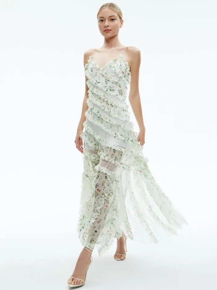 Alice Olivia SONDRA LACE RUFFLED MAXI DRESS Georgia Floral Women Dresses