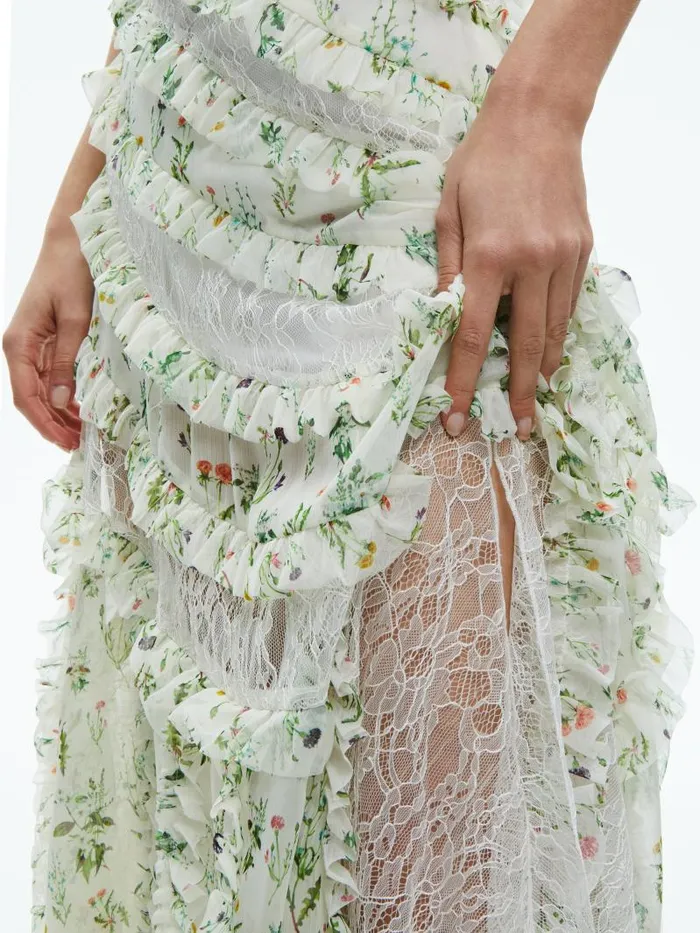 Alice Olivia SONDRA LACE RUFFLED MAXI DRESS Georgia Floral Women Dresses