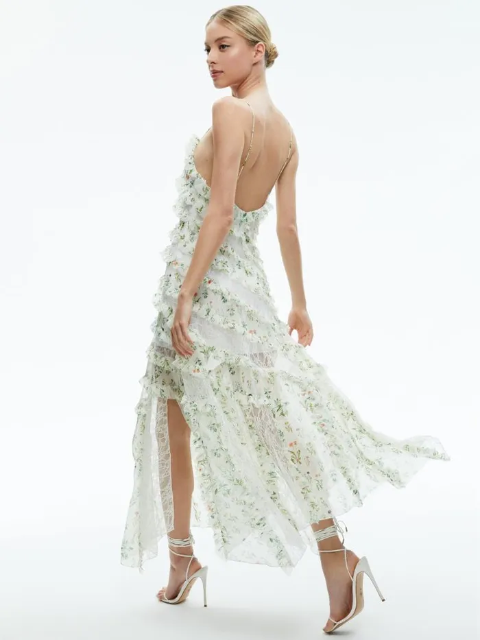 Alice Olivia SONDRA LACE RUFFLED MAXI DRESS Georgia Floral Women Dresses
