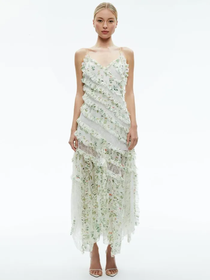 Alice Olivia SONDRA LACE RUFFLED MAXI DRESS Georgia Floral Women Dresses