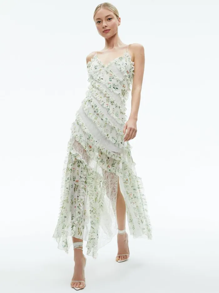Alice Olivia SONDRA LACE RUFFLED MAXI DRESS Georgia Floral Women Dresses