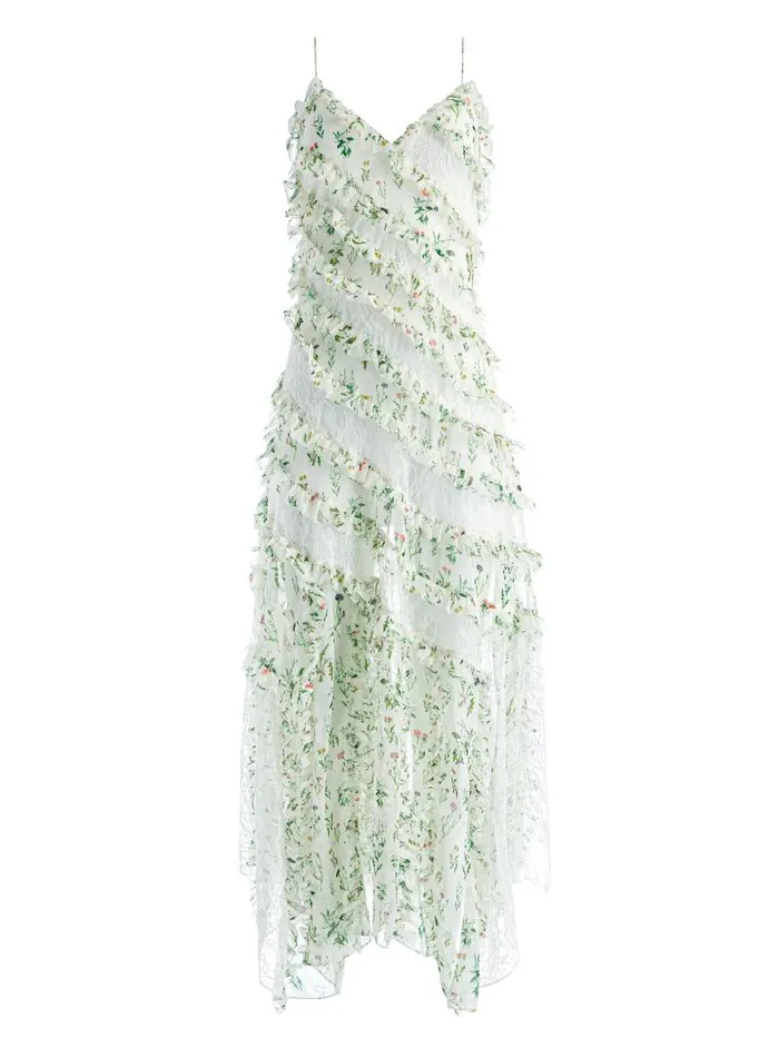 Alice Olivia SONDRA LACE RUFFLED MAXI DRESS Georgia Floral Women Dresses