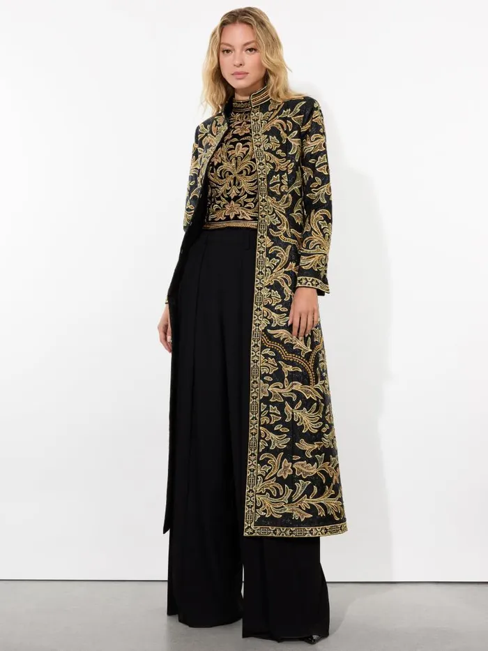 Alice Olivia THOMAS EMBELLISHED MAXI COAT Blackgold Women Jackets Coats