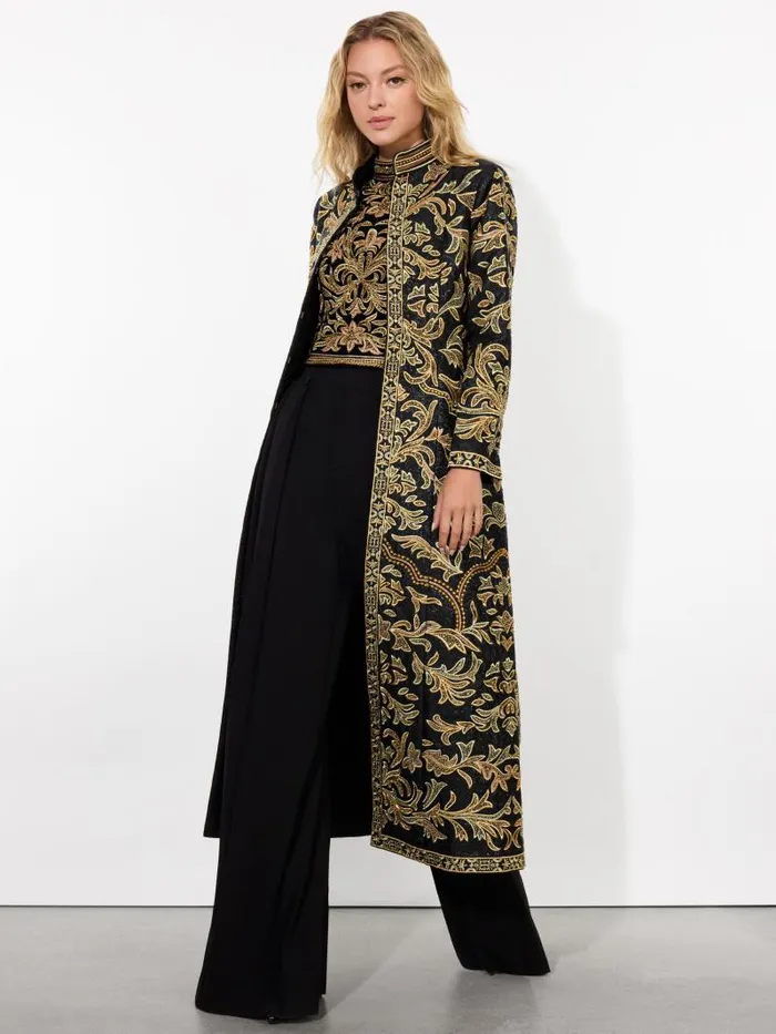 Alice Olivia THOMAS EMBELLISHED MAXI COAT Blackgold Women Jackets Coats
