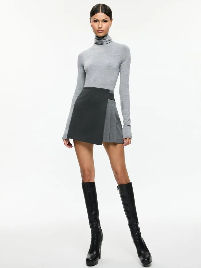 Alice Olivia TONI ASYMMETRIC PLEATED SKIRT Charcoal Grey Melange Women Skirts