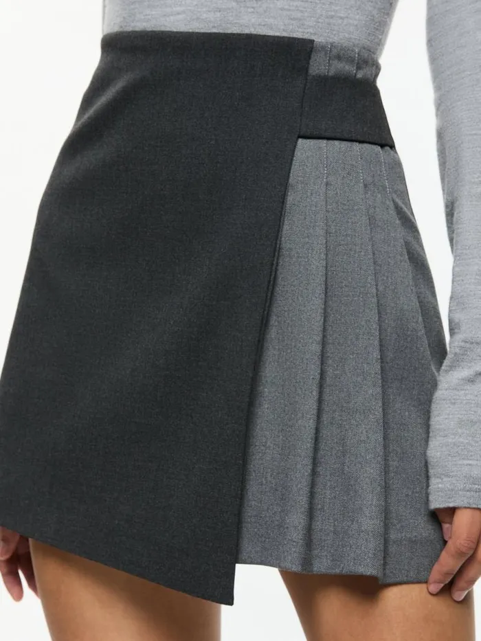 Alice Olivia TONI ASYMMETRIC PLEATED SKIRT Charcoal Grey Melange Women Skirts