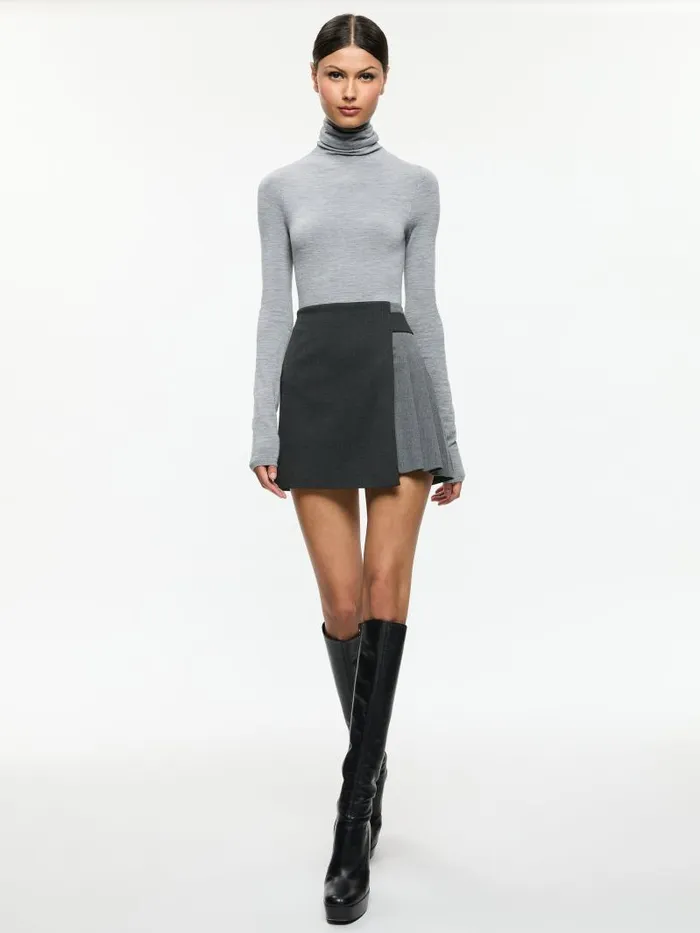 Alice Olivia TONI ASYMMETRIC PLEATED SKIRT Charcoal Grey Melange Women Skirts