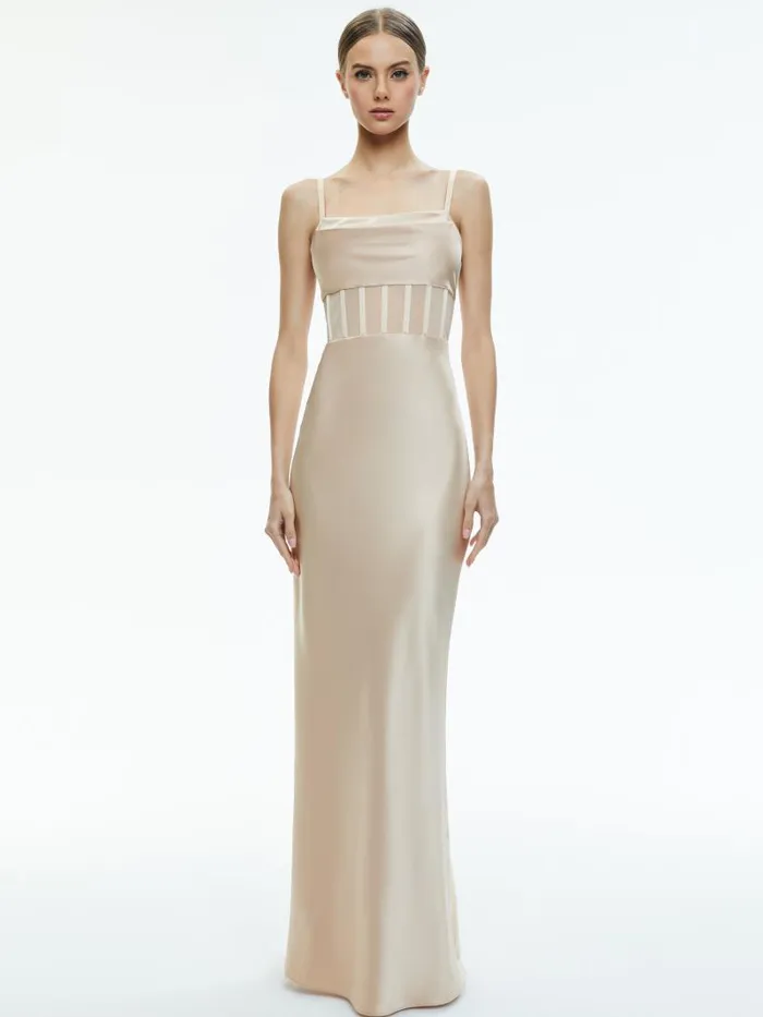 Alice Olivia VALENTINA DRAPED CORSET MAXI DRESS Almond Women Dresses