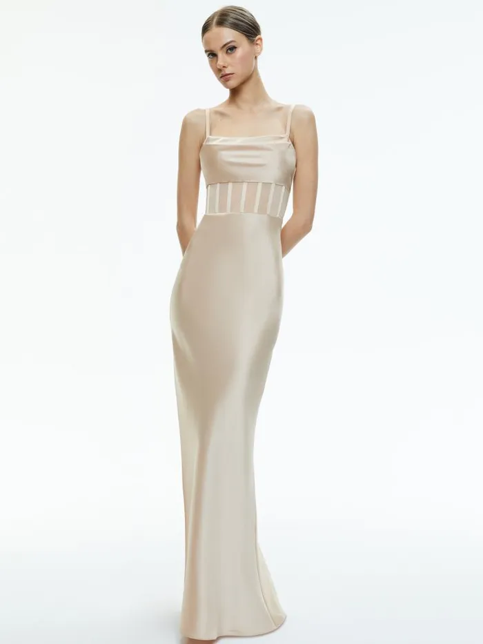 Alice Olivia VALENTINA DRAPED CORSET MAXI DRESS Almond Women Dresses