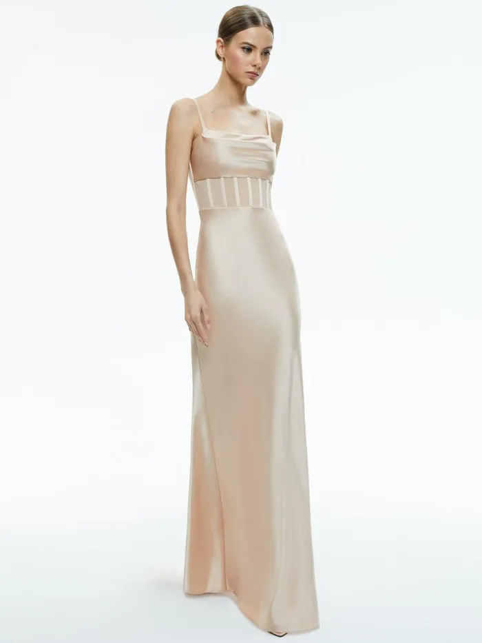 Alice Olivia VALENTINA DRAPED CORSET MAXI DRESS Almond Women Dresses