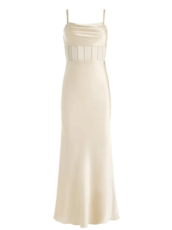 Alice Olivia VALENTINA DRAPED CORSET MAXI DRESS Almond Women Dresses