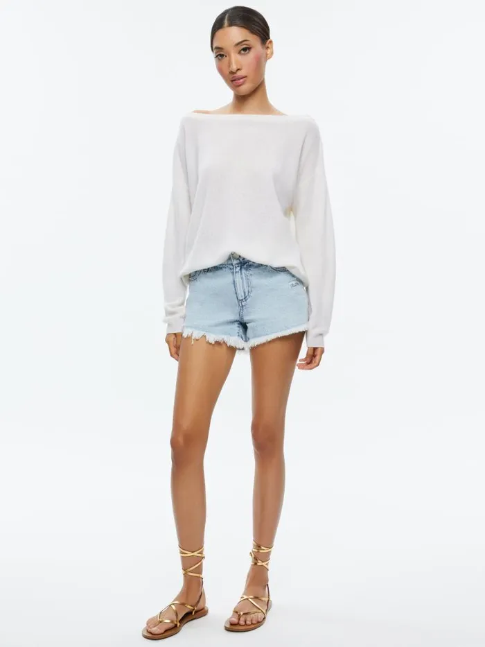 Alice Olivia WARREN HIGH RISE DENIM CUTOFF SHORT Fae Ultra Light Blue Women Shorts
