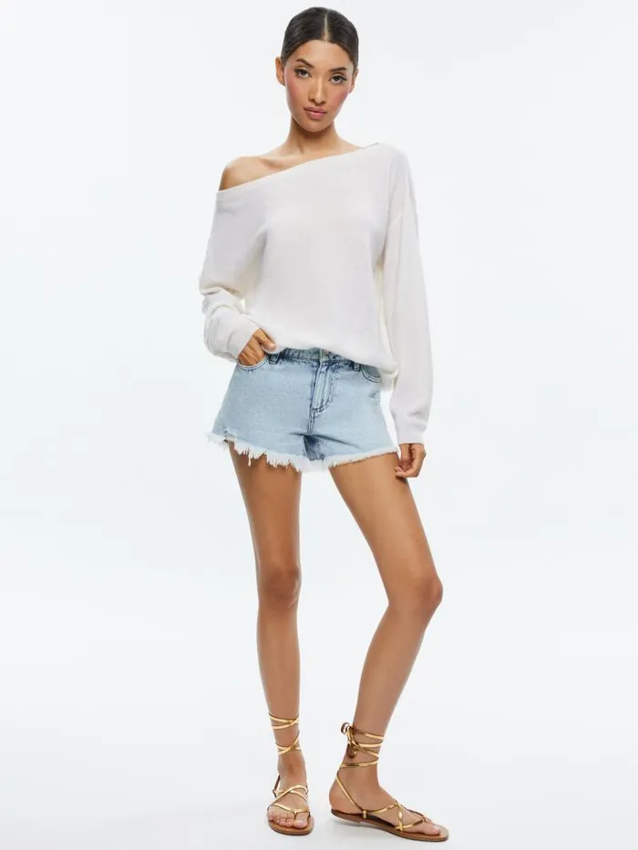 Alice Olivia WARREN HIGH RISE DENIM CUTOFF SHORT Fae Ultra Light Blue Women Shorts