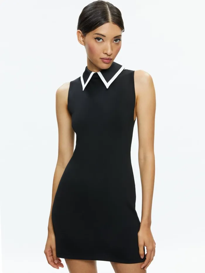Alice Olivia WYNELL COLLARED MINI DRESS Blackoff White Women Dresses