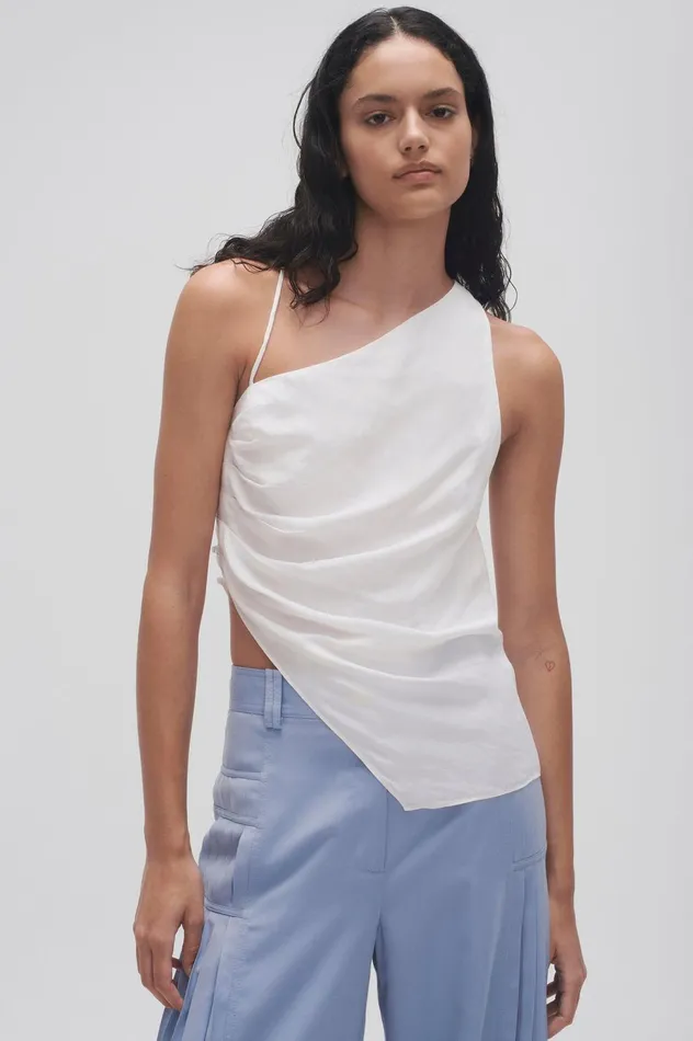 Allure Asymmetric Draped Cami Ivory Women Aje Tops