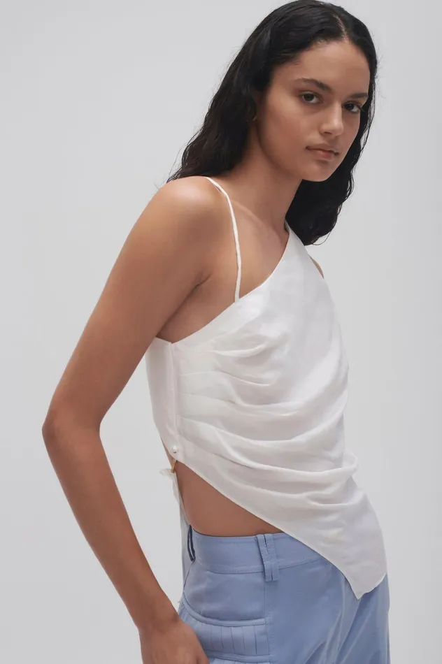 Allure Asymmetric Draped Cami Ivory Women Aje Tops