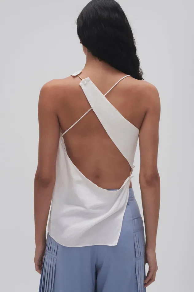 Allure Asymmetric Draped Cami Ivory Women Aje Tops