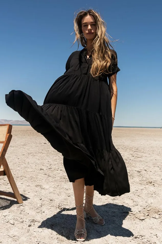 Amanda Tiered Dress In Black Black Women Bohme Dresses