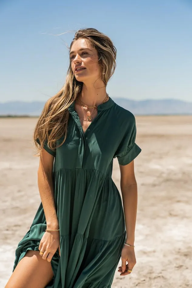 Amanda Tiered Dress In Emerald Emerald Women Bohme Dresses