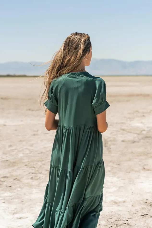 Amanda Tiered Dress In Emerald Emerald Women Bohme Dresses