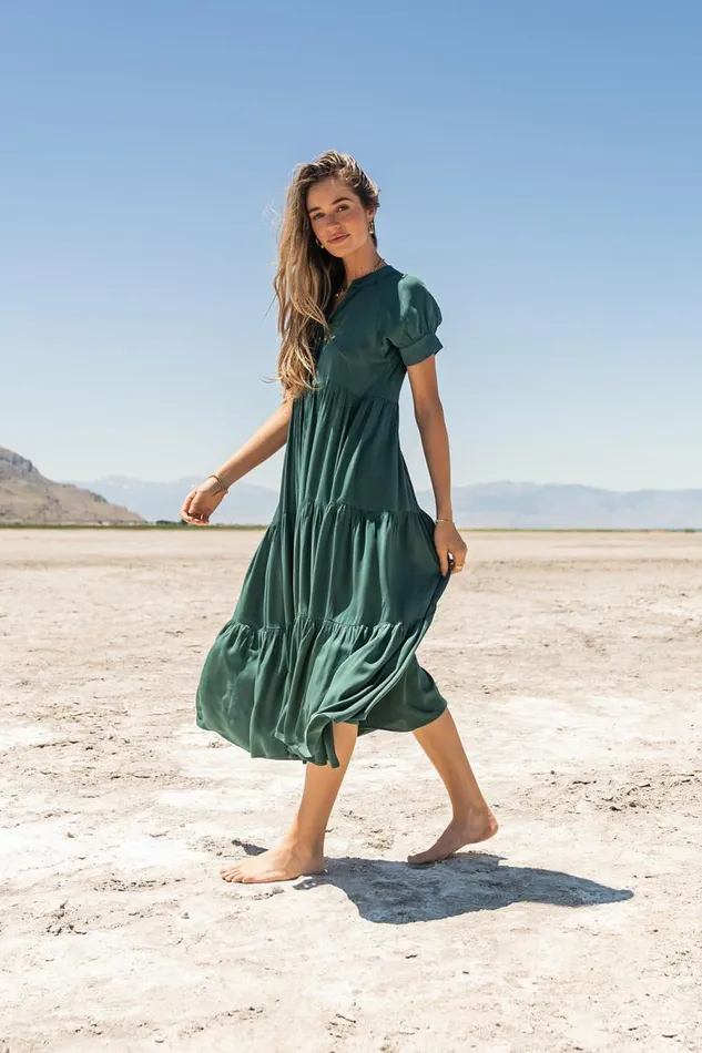 Amanda Tiered Dress In Emerald Emerald Women Bohme Dresses