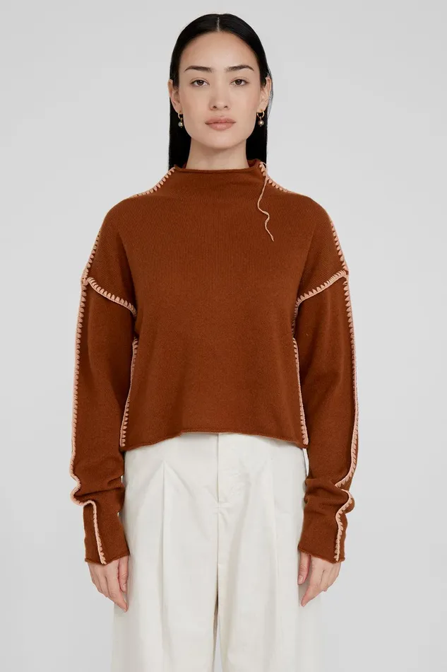 Annie Cashmere Cropped Sweater Saddlebrown Women Chan Luu Knitwear