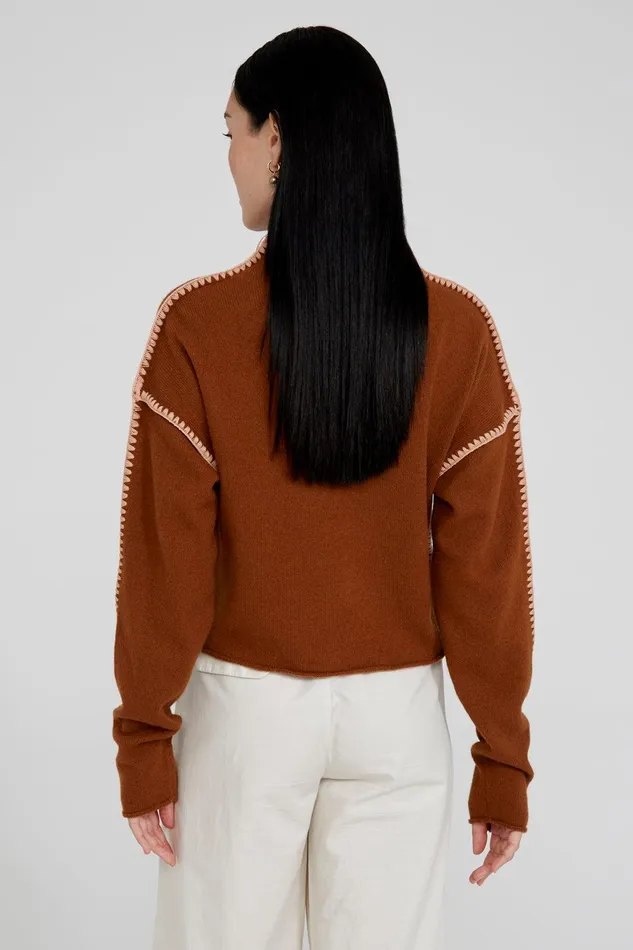 Annie Cashmere Cropped Sweater Saddlebrown Women Chan Luu Knitwear