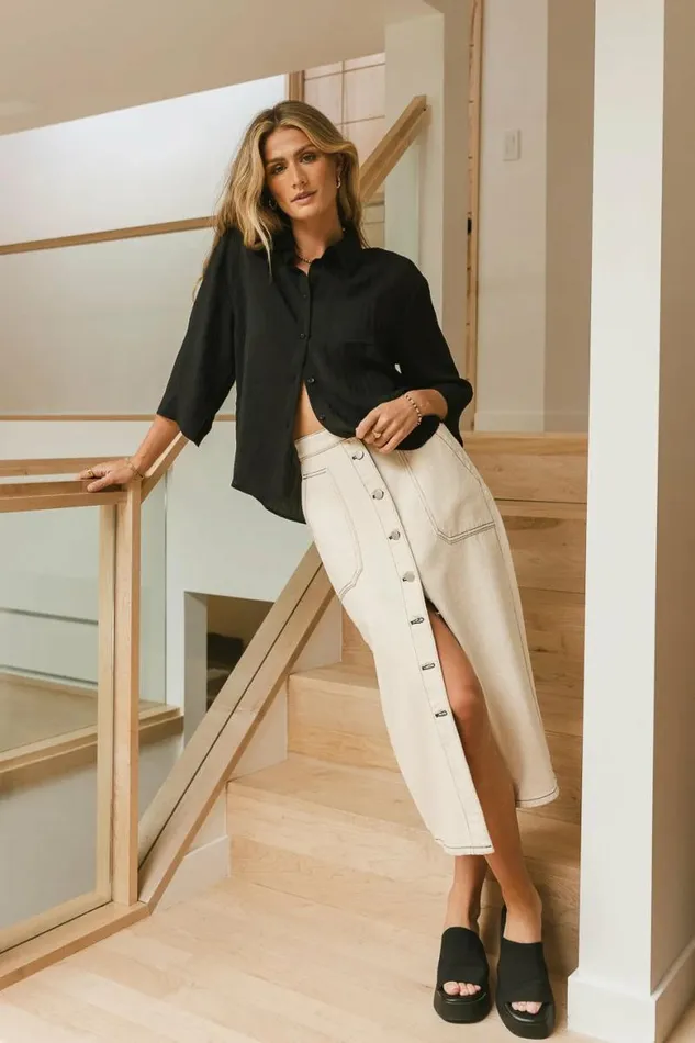 Astoria Button Up Skirt Cream Women Bohme Skirts