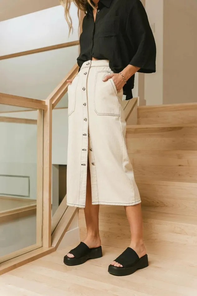 Astoria Button Up Skirt Cream Women Bohme Skirts