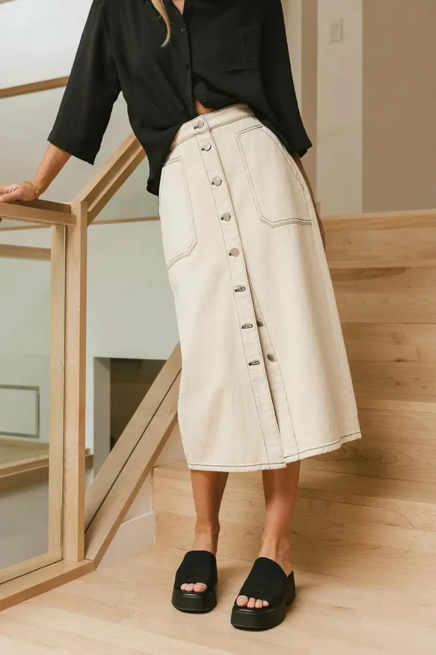 Astoria Button Up Skirt Cream Women Bohme Skirts
