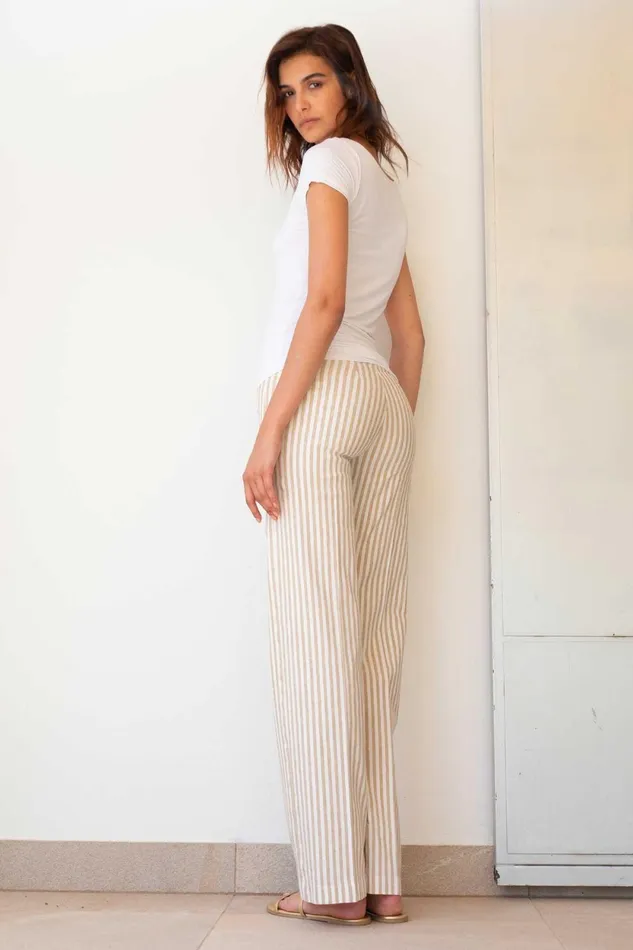 Avenue Montaigne FLAVIA Linen Stripes Bengal Beige Women Pants Avenue Montaigne FLAVIA Linen Stripes Bengal Beige Women Pants