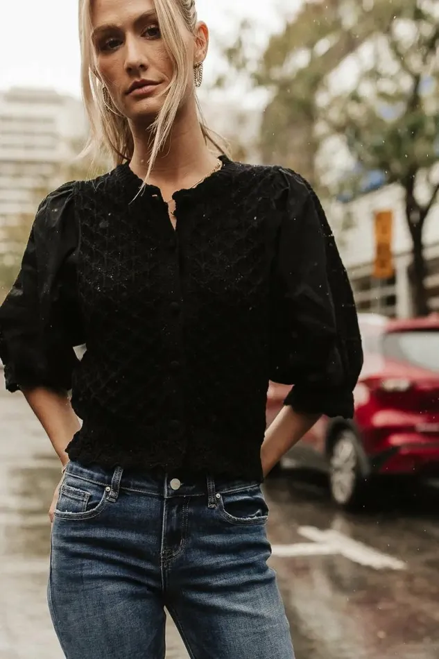 Avery Crochet Cardigan In Black Black Women Bohme Tops