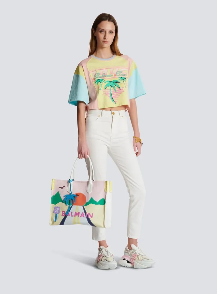BArmy Shopper Medium Canvas And Leather Tote Bag Multicolor Women Balmain Tote Bags