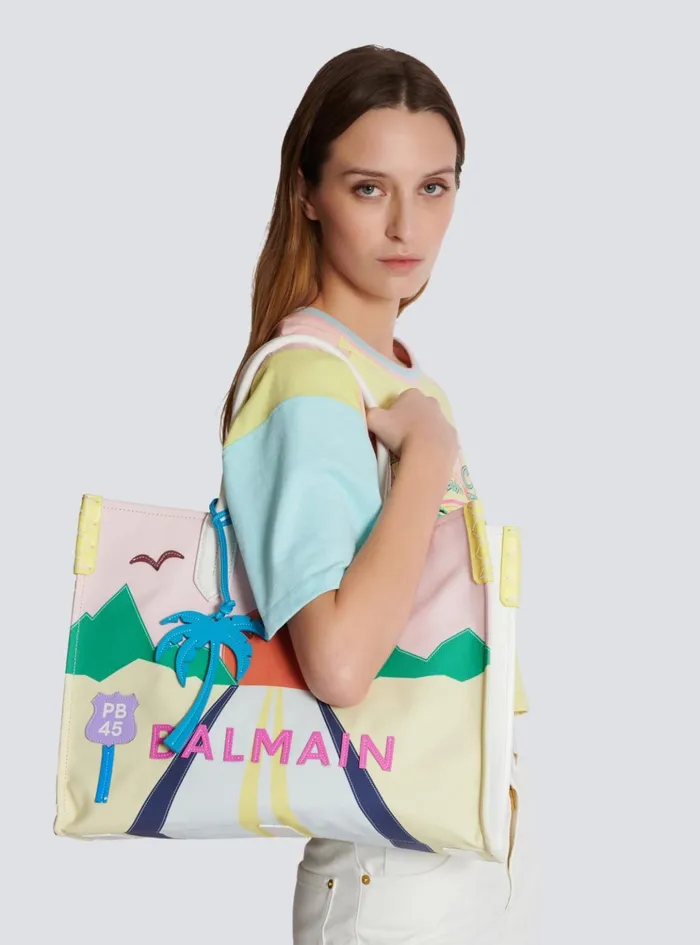 BArmy Shopper Medium Canvas And Leather Tote Bag Multicolor Women Balmain Tote Bags