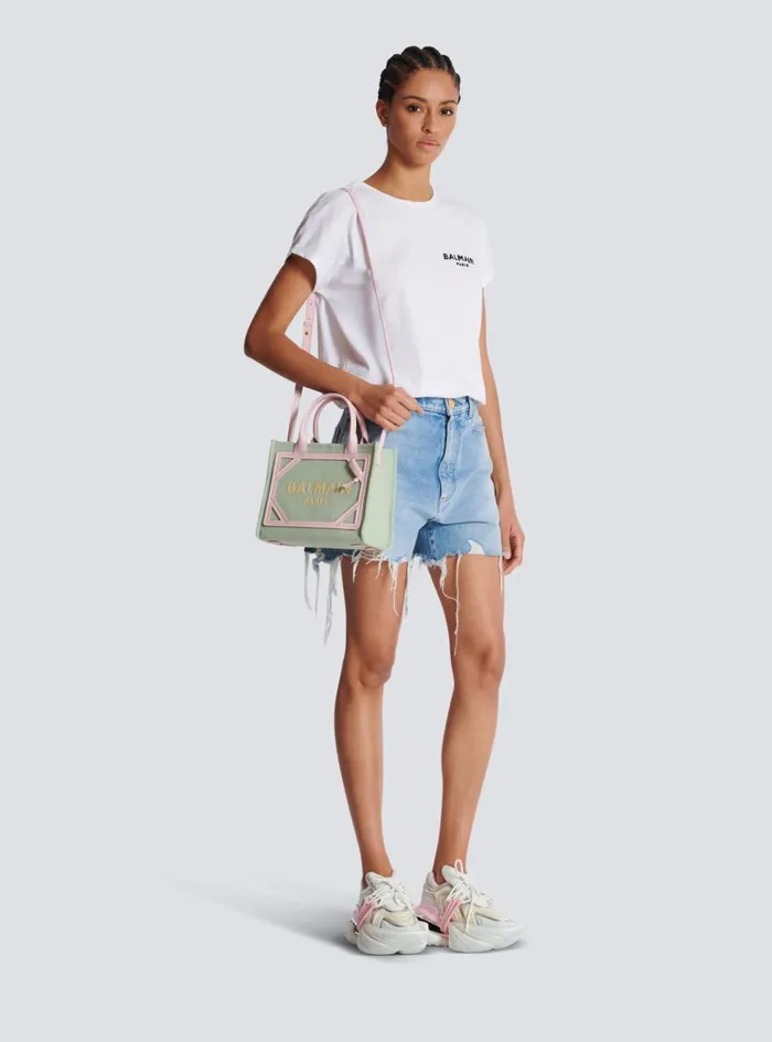 BArmy Small Canvas And Leather Tote Bag Green Women Balmain Handbags