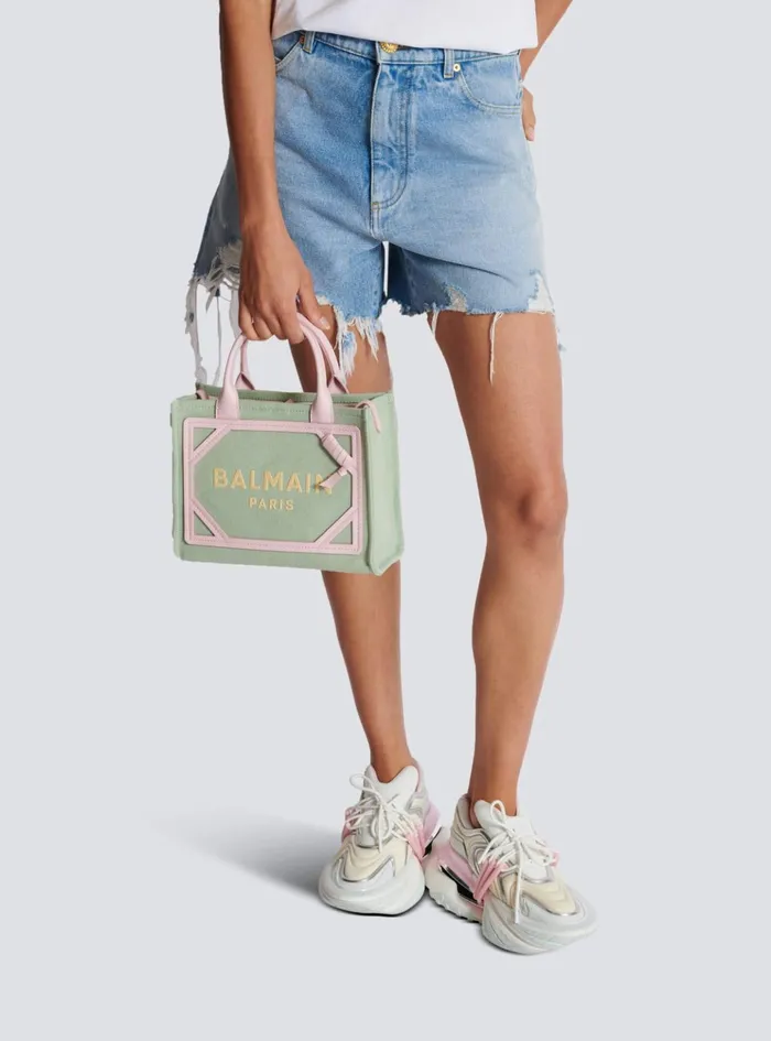 BArmy Small Canvas And Leather Tote Bag Green Women Balmain Handbags