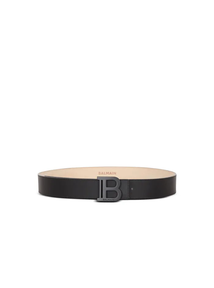 BBelt Rubbereffect Leather Belt Black Men Balmain Belts