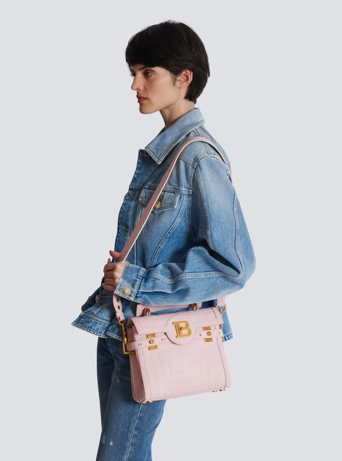 BBuzz 23 Bag In Grained PB Labyrinth Leather Pink Women Balmain Handbags