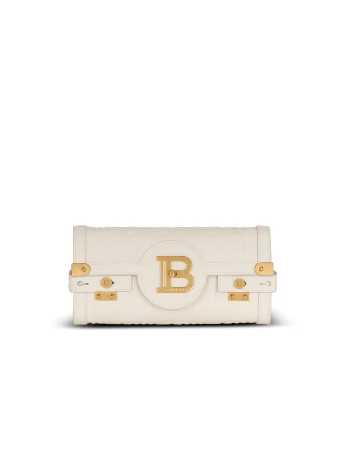 BBuzz 23 Monogrammed Grained Leather Clutch Beige Women Balmain Crossbody Bags