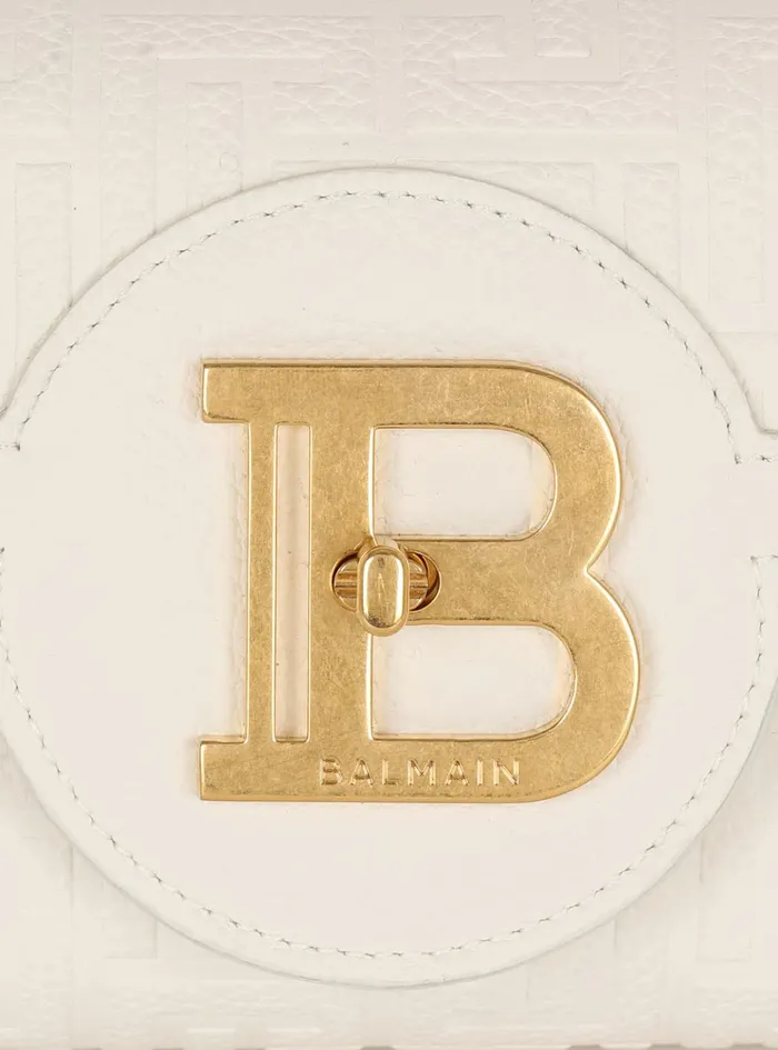BBuzz 23 Monogrammed Grained Leather Clutch Beige Women Balmain Crossbody Bags