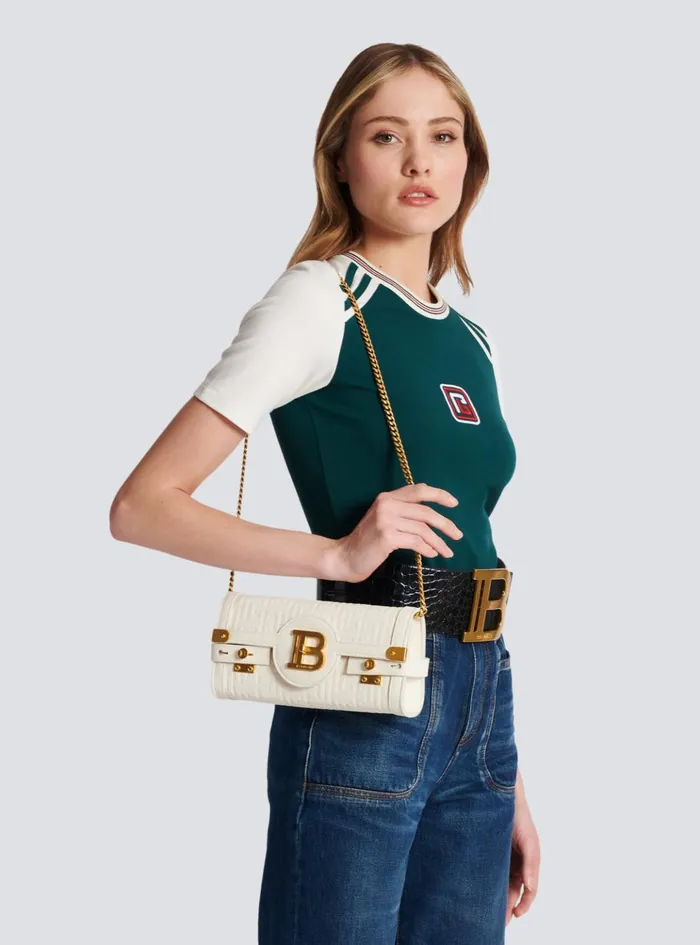 BBuzz 23 Monogrammed Grained Leather Clutch Beige Women Balmain Crossbody Bags