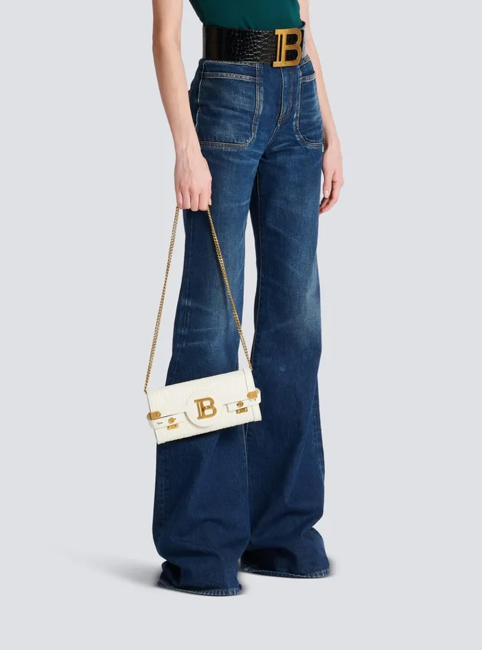BBuzz 23 Monogrammed Grained Leather Clutch Beige Women Balmain Crossbody Bags