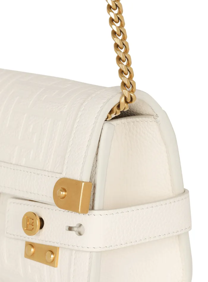 BBuzz 23 Monogrammed Grained Leather Clutch Beige Women Balmain Crossbody Bags
