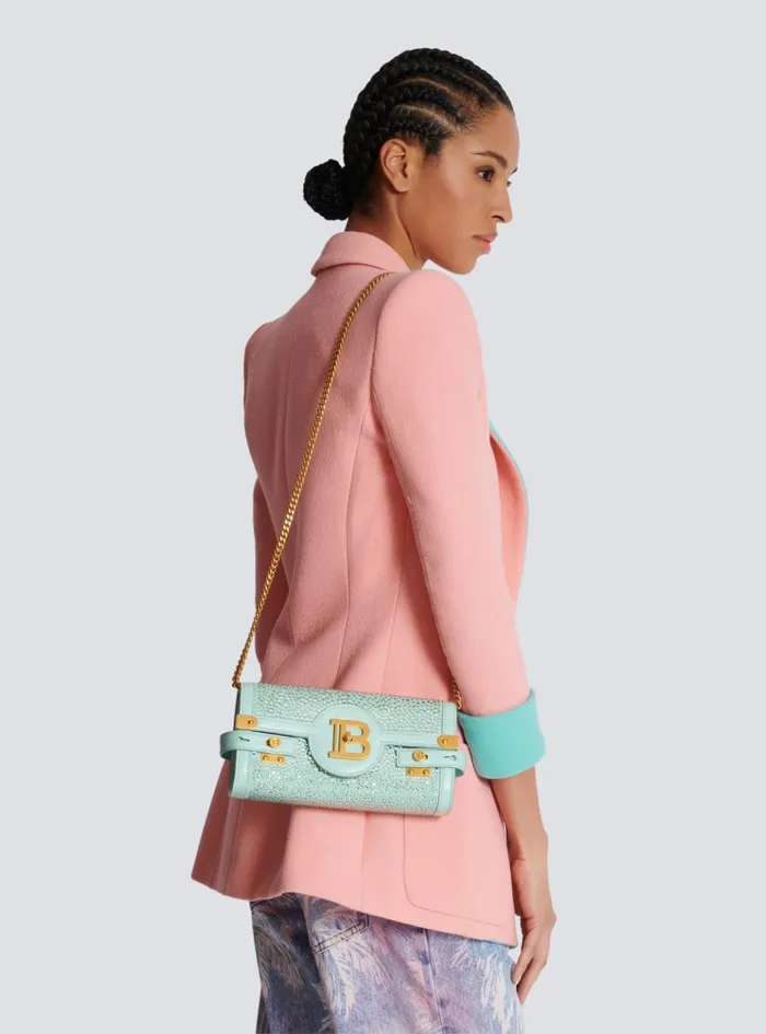 BBuzz Pouch 23 In Suede And Rhinestones Blue Women Balmain Clutches