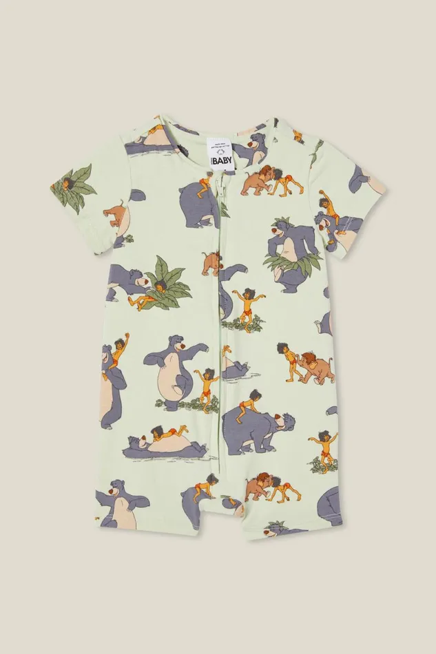 Baby Rompers and All In Ones Cotton On The Billie Short Sleeve Zip Romper License Lcn Dis Green Lilyjungle Book Dance