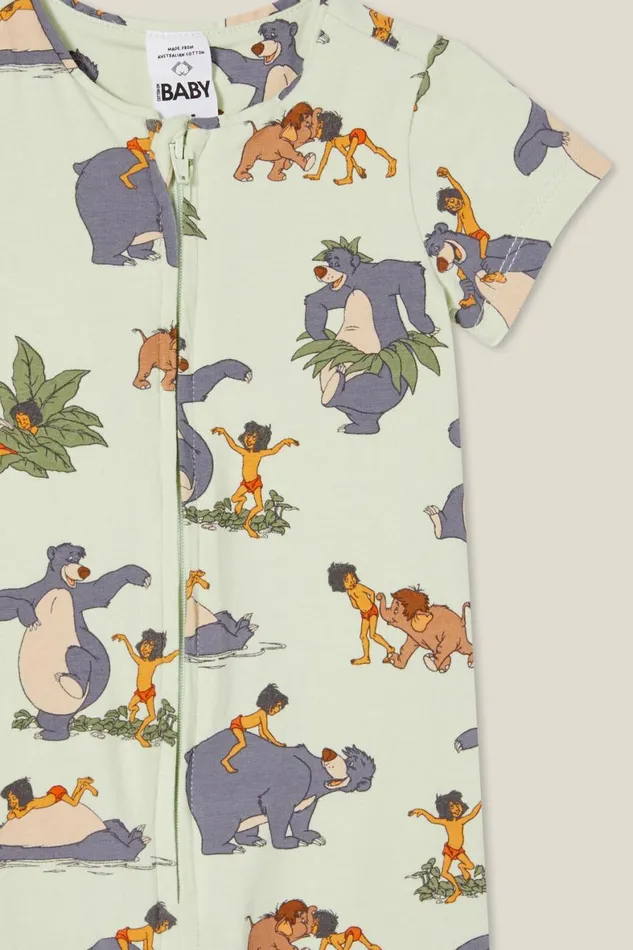 Baby Rompers and All In Ones Cotton On The Billie Short Sleeve Zip Romper License Lcn Dis Green Lilyjungle Book Dance