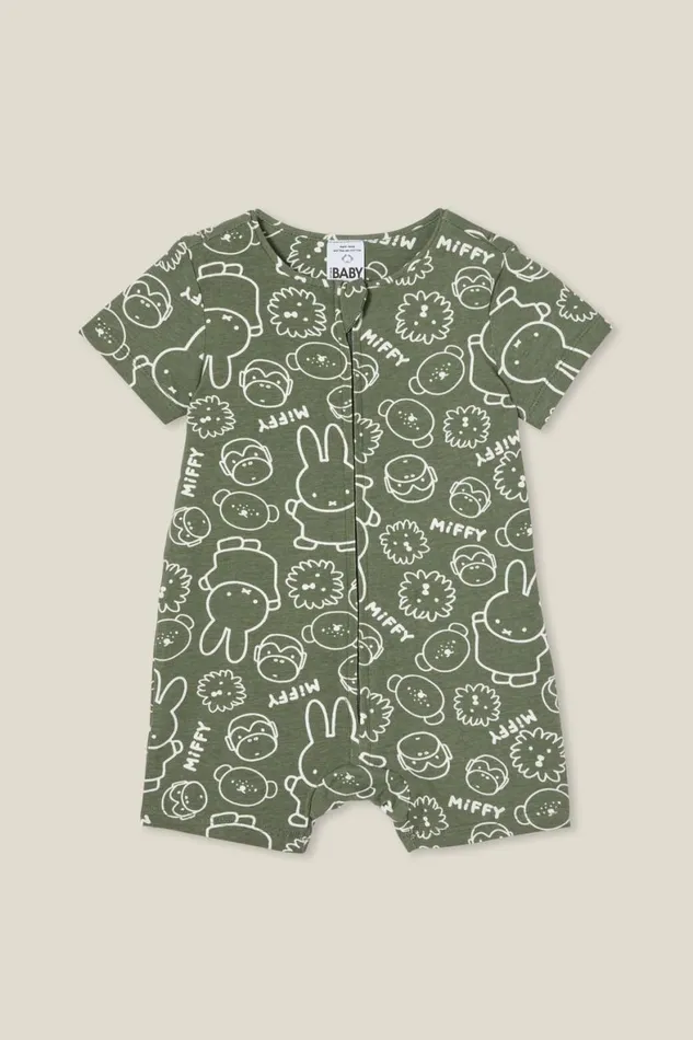 Baby Rompers and All In Ones Cotton On The Billie Short Sleeve Zip Romper License Lcn Mif Swag Greenmiffy Friends Stamp