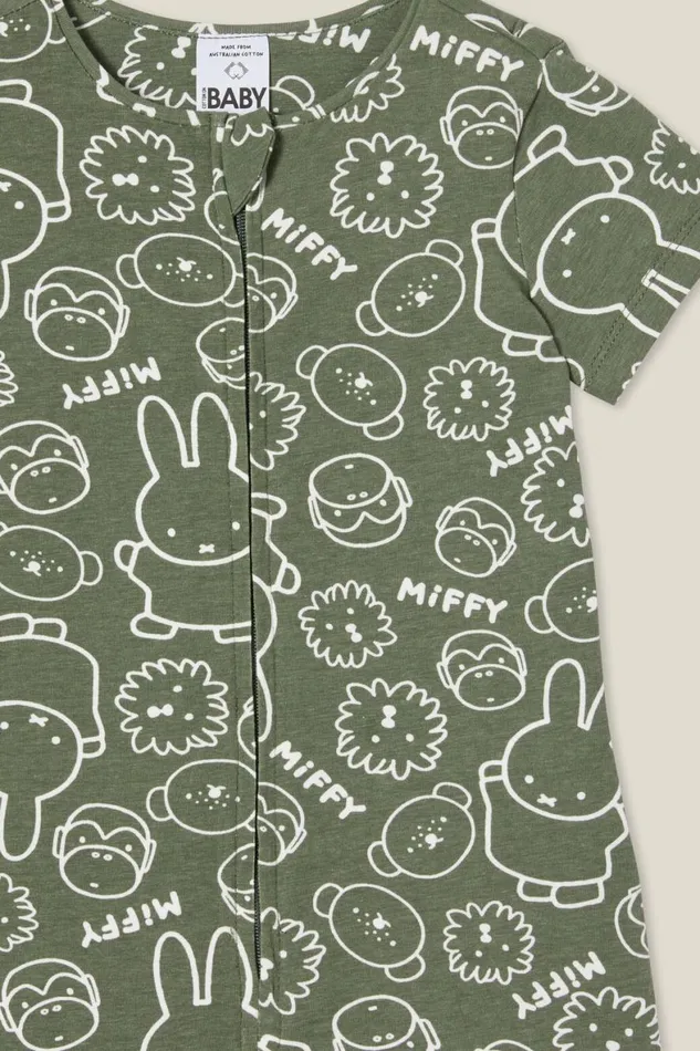 Baby Rompers and All In Ones Cotton On The Billie Short Sleeve Zip Romper License Lcn Mif Swag Greenmiffy Friends Stamp