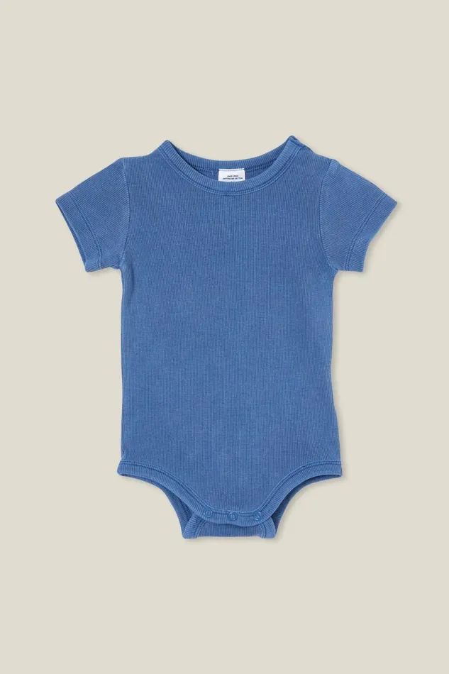 Baby Rompers and All In Ones Cotton On The Short Sleeve Rib Bubbysuit Petty Blue Wash