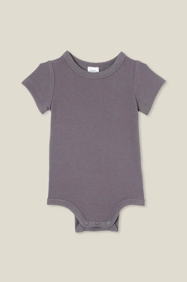 Baby Rompers and All In Ones Cotton On The Short Sleeve Rib Bubbysuit Rabbit Grey Wash